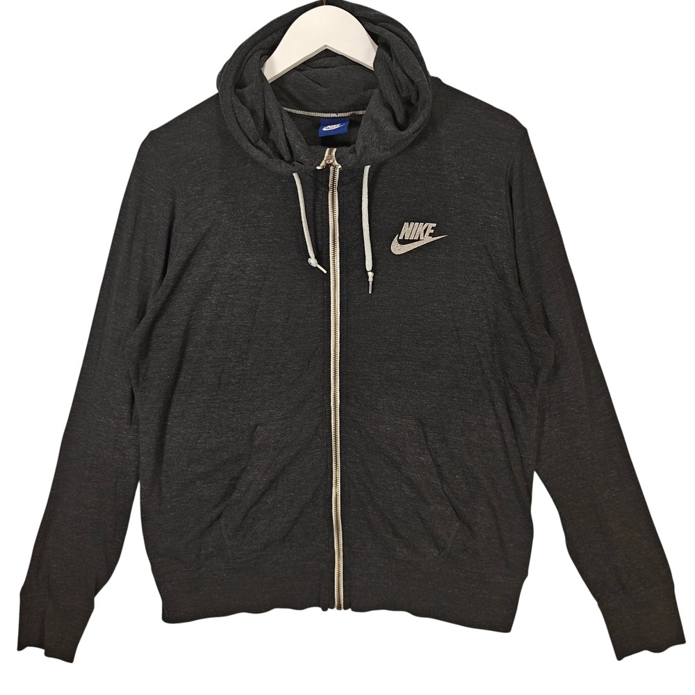 Nike Mens Charcoal Heather Grey Full Zip Hoodie Organic Cotton Blend Large